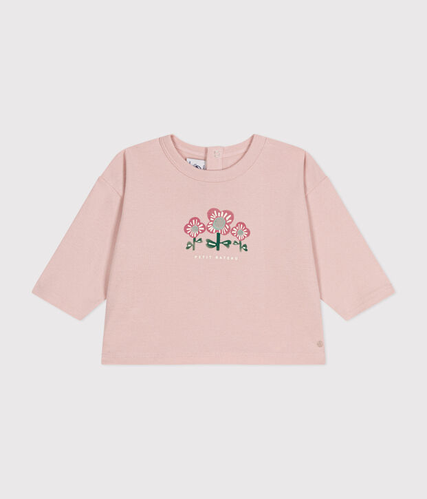 T-shirt beb&egrave; a maniche lunghe in cotone rosa