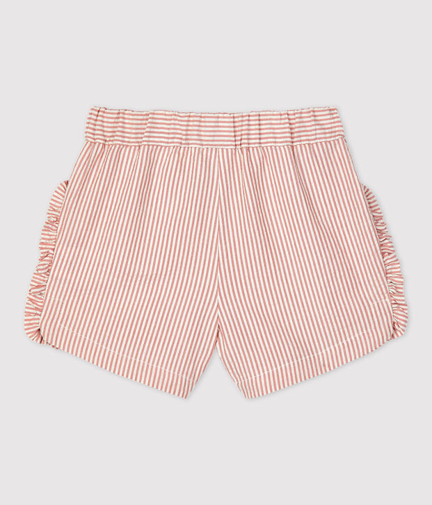 Shorts beb&egrave; in seersucker biologico a righe rosa/bianco