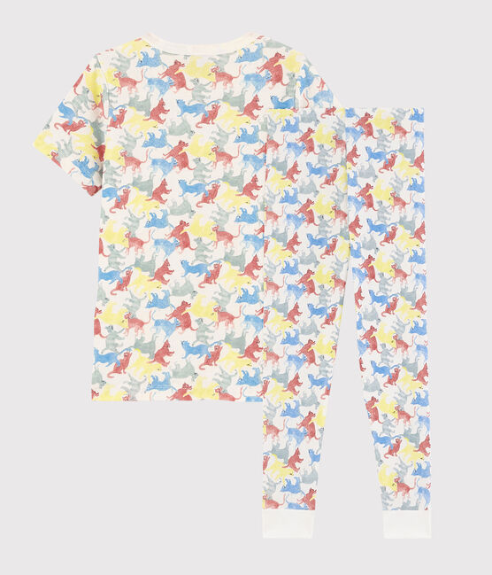 Pigiama fantasia gatti bambino in cotone biologico bianco MARSHMALLOW/bianco MULTICO