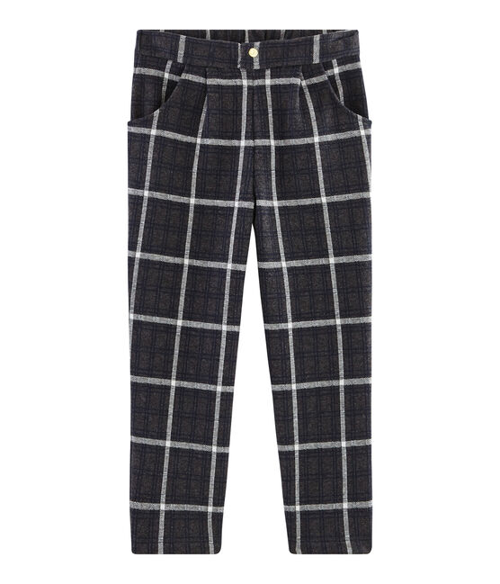 Pantalone in maglia a scacchi da bambina nero CITY/bianco MULTICO