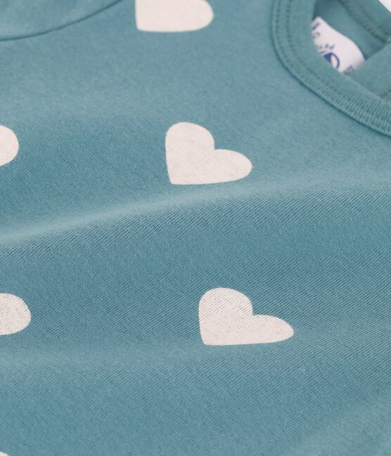 T-shirt bebè a maniche corte in cotone biologico con fantasia a cuori verde BRUT/bianco AVALANCHE