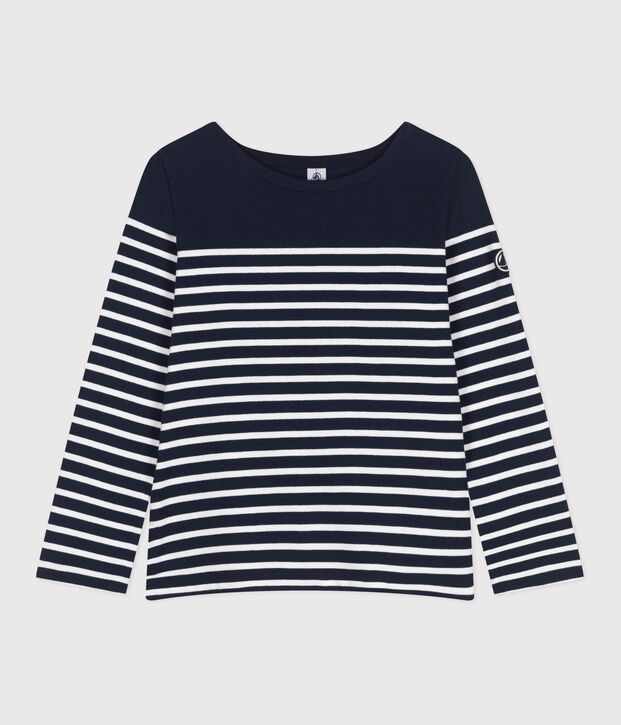 Marini&egrave;re a maniche lunghe in cotone donna blu/bianco