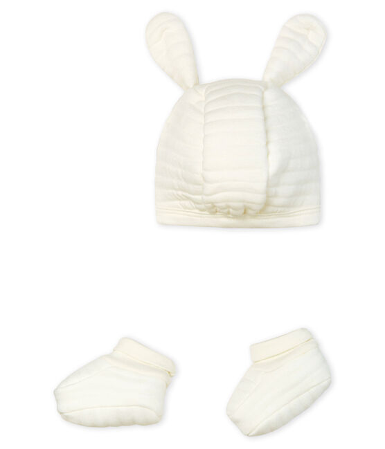 Confezione cuffietta e babbucce bebè in tubique variante 1