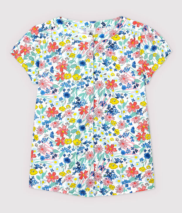 Camicione a manica corta in popeline bambina bianco/multicolore