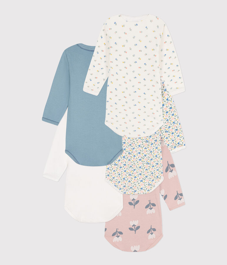Confezione da 5 body a maniche lunghe a fiori in cotone multicolore