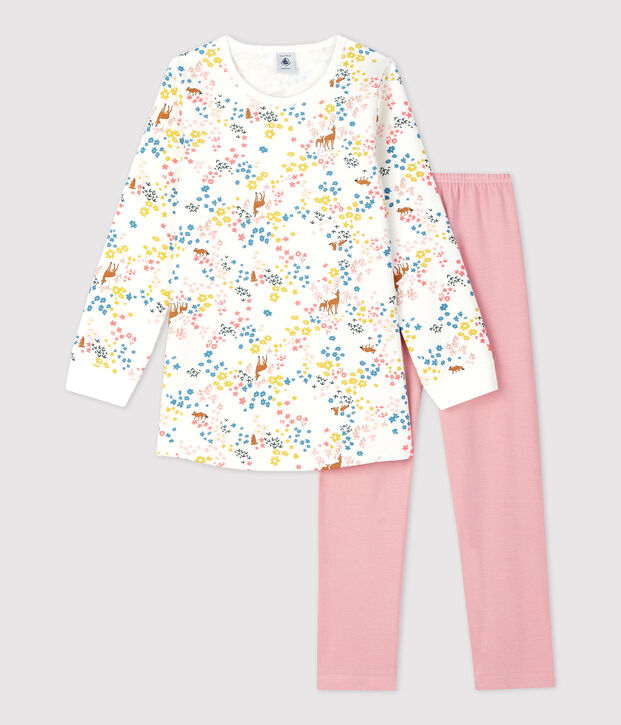 Camicia da notte bambina a fiori in cotone bianco/multicolore