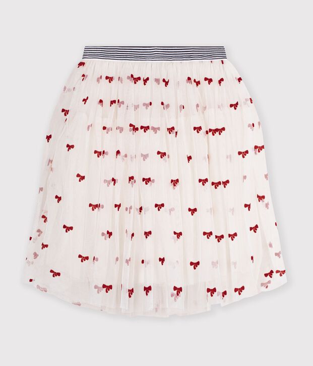 Gonna lunga in tulle tinta unito bambina ecru/rosso