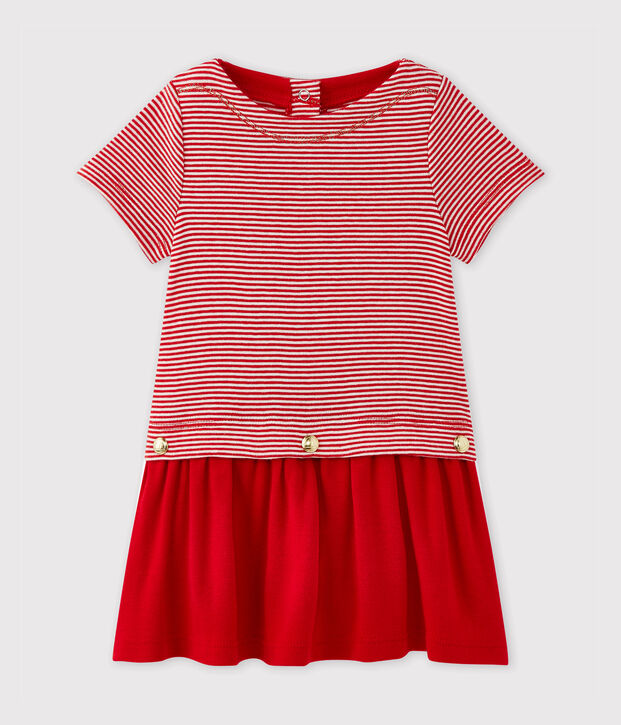 Abito beb&eacute; bambina millerighe rosso/bianco