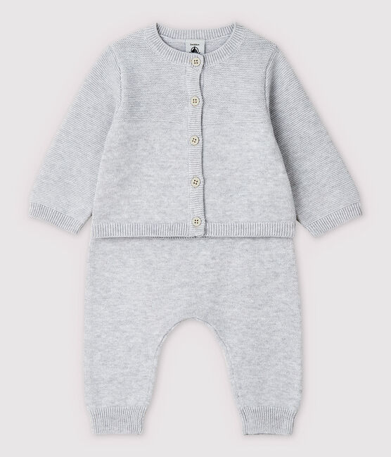 Completo 2 pezzi grigio bebè in tricot di cotone biologico grigio POUSSIERE CHINE