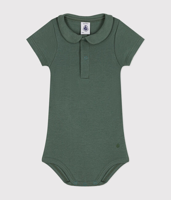 Body bebè in cotone a maniche corte con colletto alla Claudine verde CROCO
