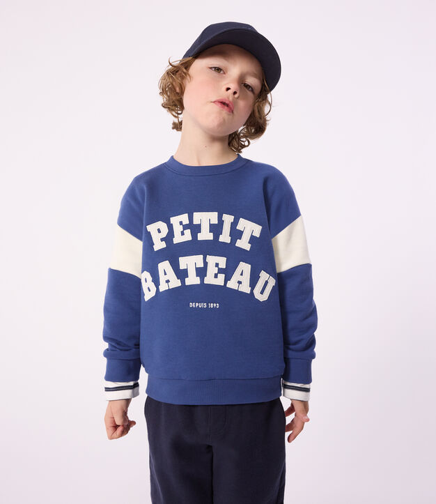 Felpa in cotone bambino blu/ecru