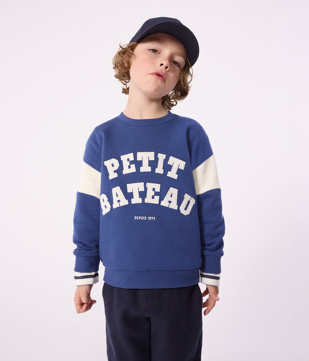 Felpa in cotone bambino blu/ecru