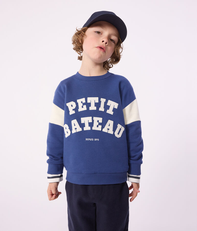 Felpa in cotone bambino blu/ecru