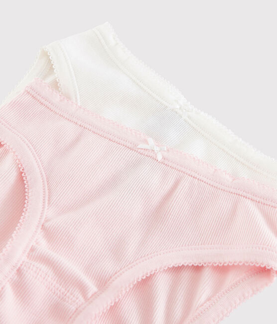 Confezione da 2 slip bianco e rosa bambina in cotone a coste variante 1