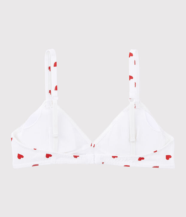 Reggiseno imbottito cuore rosso ragazza in cotone biologico e elastan bianco/rosso