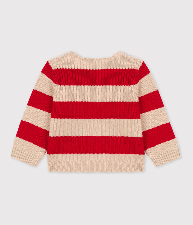Maglione a righe in maglia di lana e cotone per neonati beige/rosso