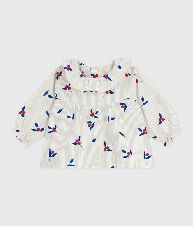 Blusa a maniche lunghe in popeline di cotone con bacche stampate neonata blu/multicolore