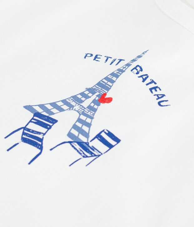 T-shirt a maniche corte in cotone tinta unita con motivo neonato bianco