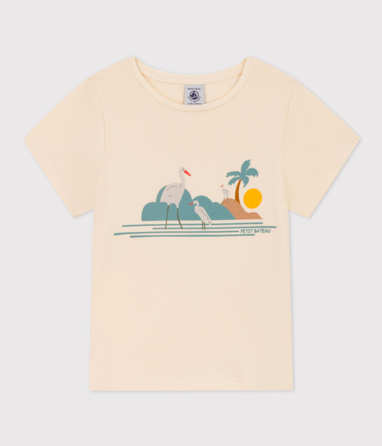 T-shirt bambina in cotone stampato ecru/multicolore