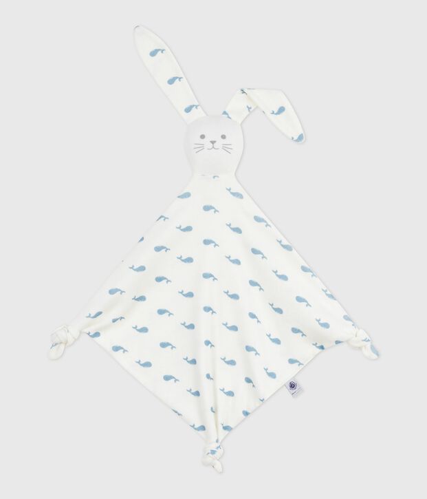 Doudou in cotone con balena stampata neonato bianco/blu