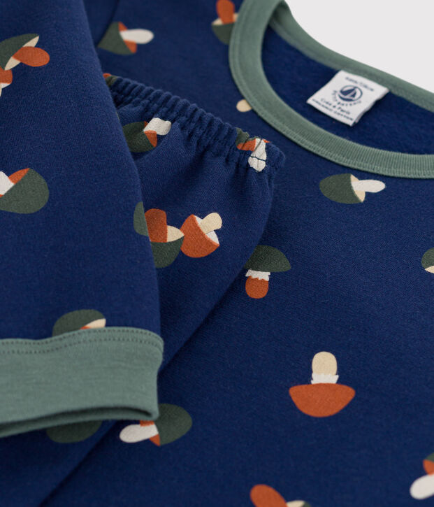 Pigiama bambina/bambino in tessuto felpato motivo funghetto blu/multicolore