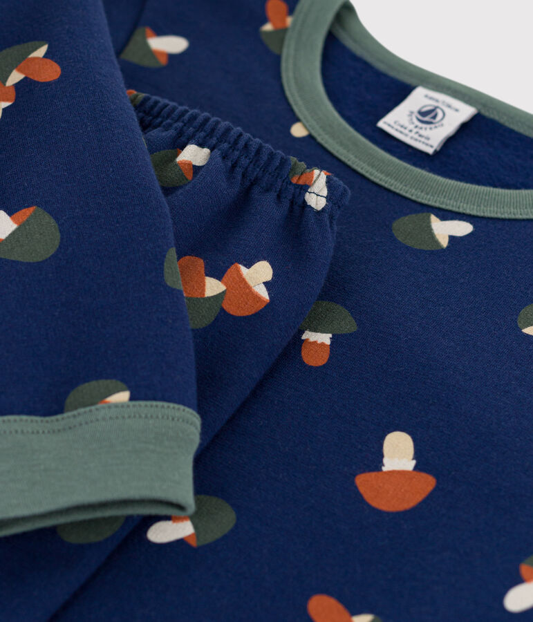 Pigiama bambina/bambino in tessuto felpato motivo funghetto blu/multicolore