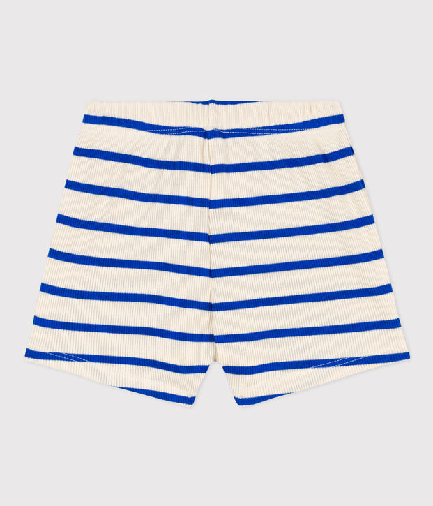Shorts beb&egrave; in maglia a costine a righe ecru/blu