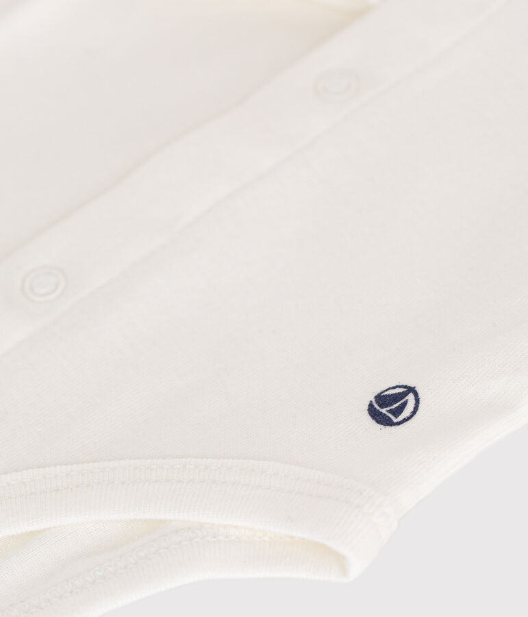 Body a manica lunga con colletto in cotone per beb&egrave; bianco