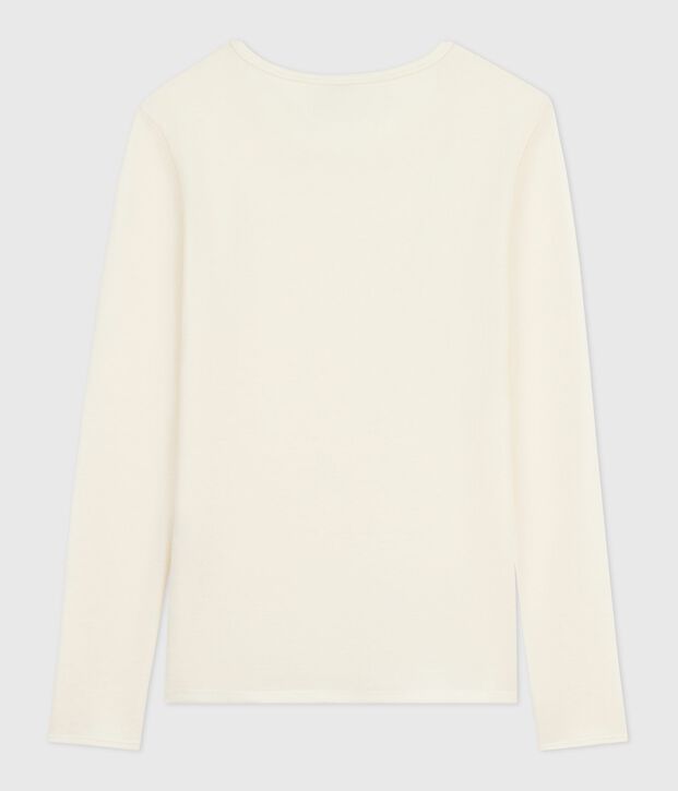 T-shirt a maniche lunghe in lana e cotone donna beige