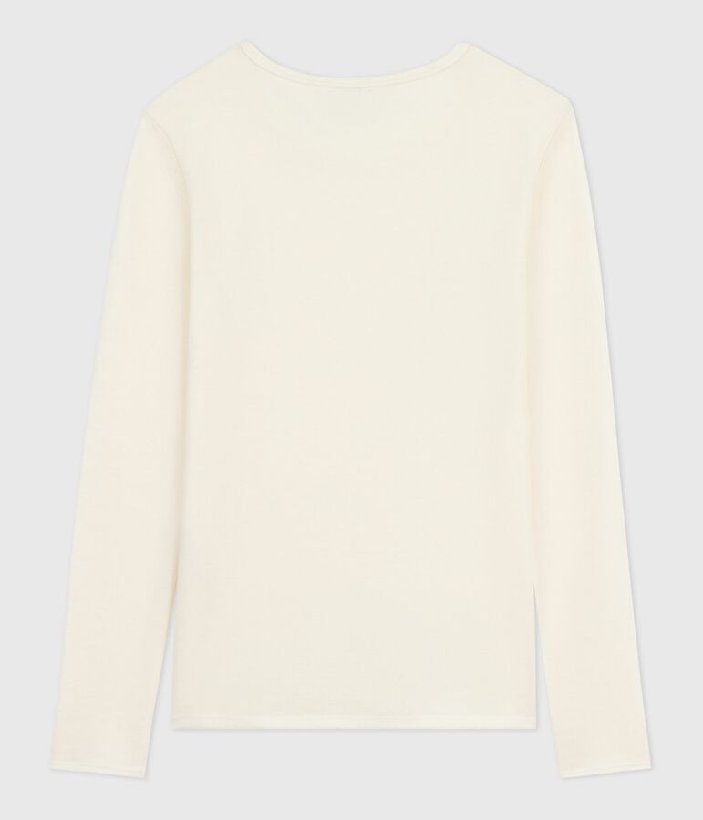 T-shirt a maniche lunghe in lana e cotone donna beige