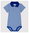 Body collo ricamato in cotone bebè maschio blu SURF/bianco MARSHMALLOW