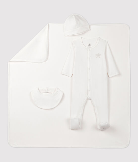 Cofanetto regalo nascita bianco bebè in cotone biologico variante 1