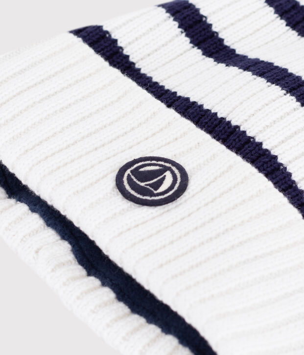 Cuffietta in maglia a righe foderata in pile bambino blu/blu