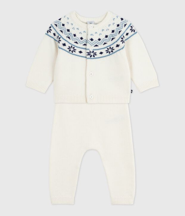 Completo 2 pezzi con cardigan in maglia jacquard neonato blu/blu