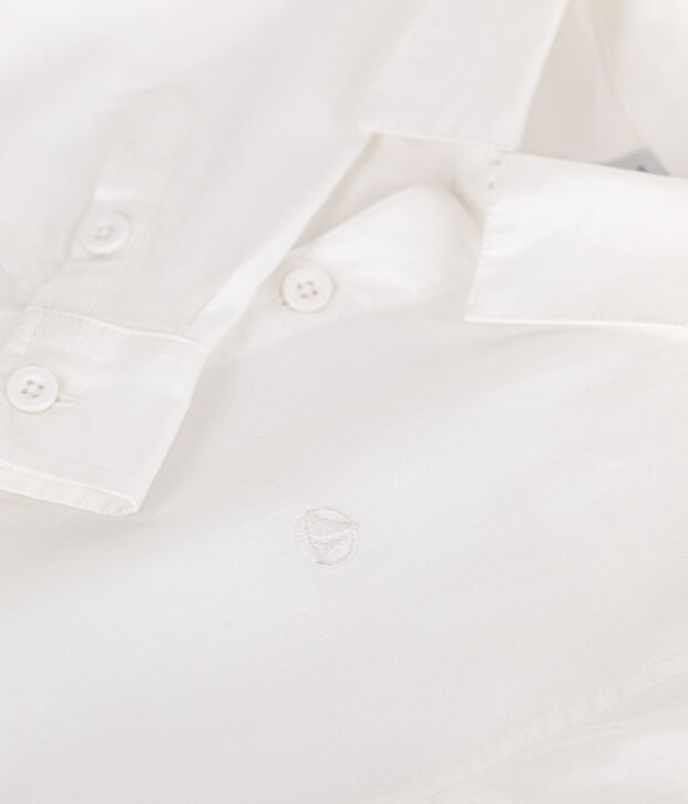 Camicia bambino a maniche lunghe in cotone tinta unita bianco