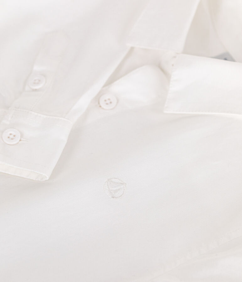 Camicia bambino a maniche lunghe in cotone tinta unita bianco