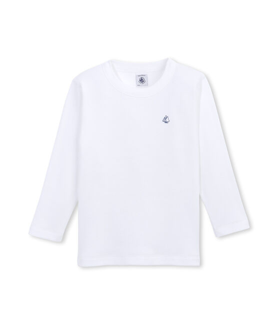 T-shirt maniche lunghe bambino in cotone grattat bianco Ecume
