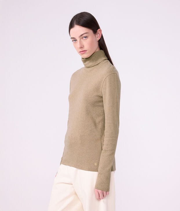 Dolcevita in cotone tinta unita donna beige