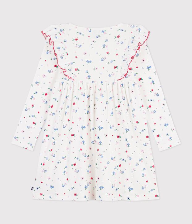 Abito a maniche lunghe in cotone con stampa a fiori bambina bianco/multicolore