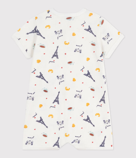 Tutina corta con colletto in cotone con stampa Parigi neonato bianco MARSHMALLOW/bianco MULTICO