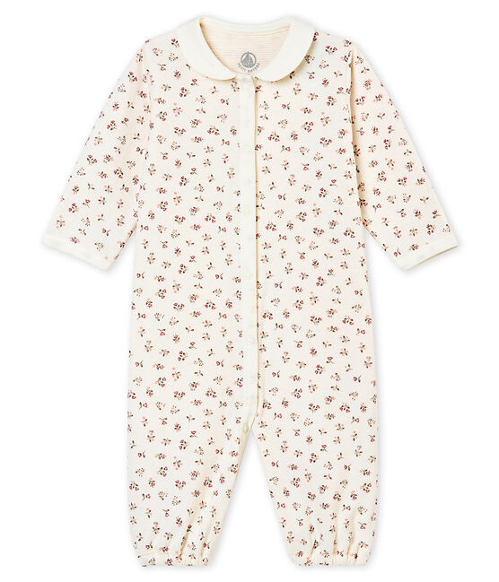 Combisac stampato per bebé femmina in tubique bianco MARSHMALLOW/bianco MULTICO