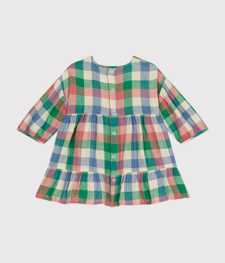 Abito a maniche lunghe in garza di cotone neonato ecru/multicolore