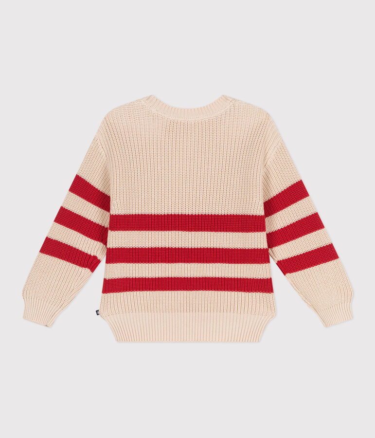 Pullover in cotone a righe bambino ecru/rosso