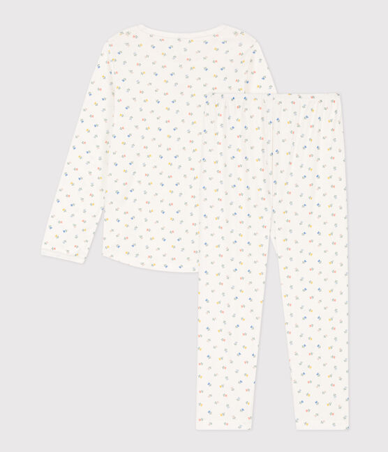 Pigiama bambina in cotone a fiori  bianco MARSHMALLOW/bianco MULTICO