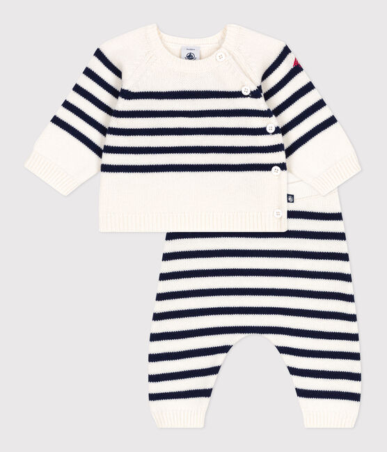 Completo 2 pezzi in maglia a righe marinière neonato blu MARSHMALLOW/ SOIR