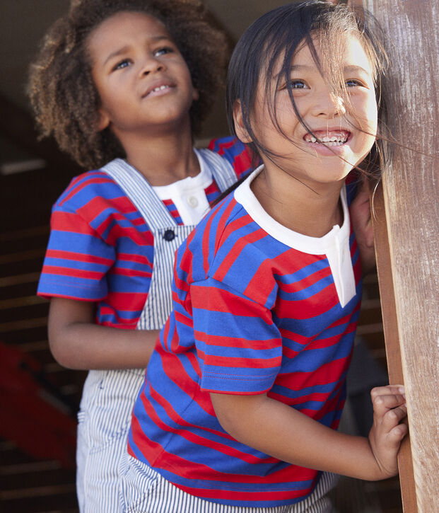 T-shirt a righe in cotone bambina blu/rosso