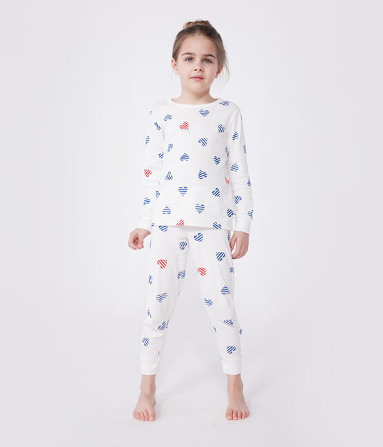 Pigiama a maniche lunghe in cotone con cuori stampati bambino bianco MARSHMALLOW/bianco MULTICO