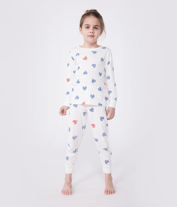 Pigiama a maniche lunghe in cotone con cuori stampati bambino bianco/multicolore