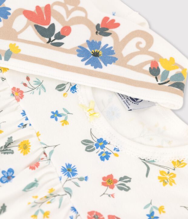 Camicia da notte a fiori a manica corta bambina in cotone bianco/multicolore