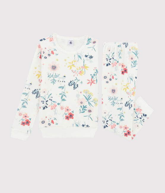 Pigiama a fiori bambina in ciniglia bianco MARSHMALLOW/bianco MULTICO
